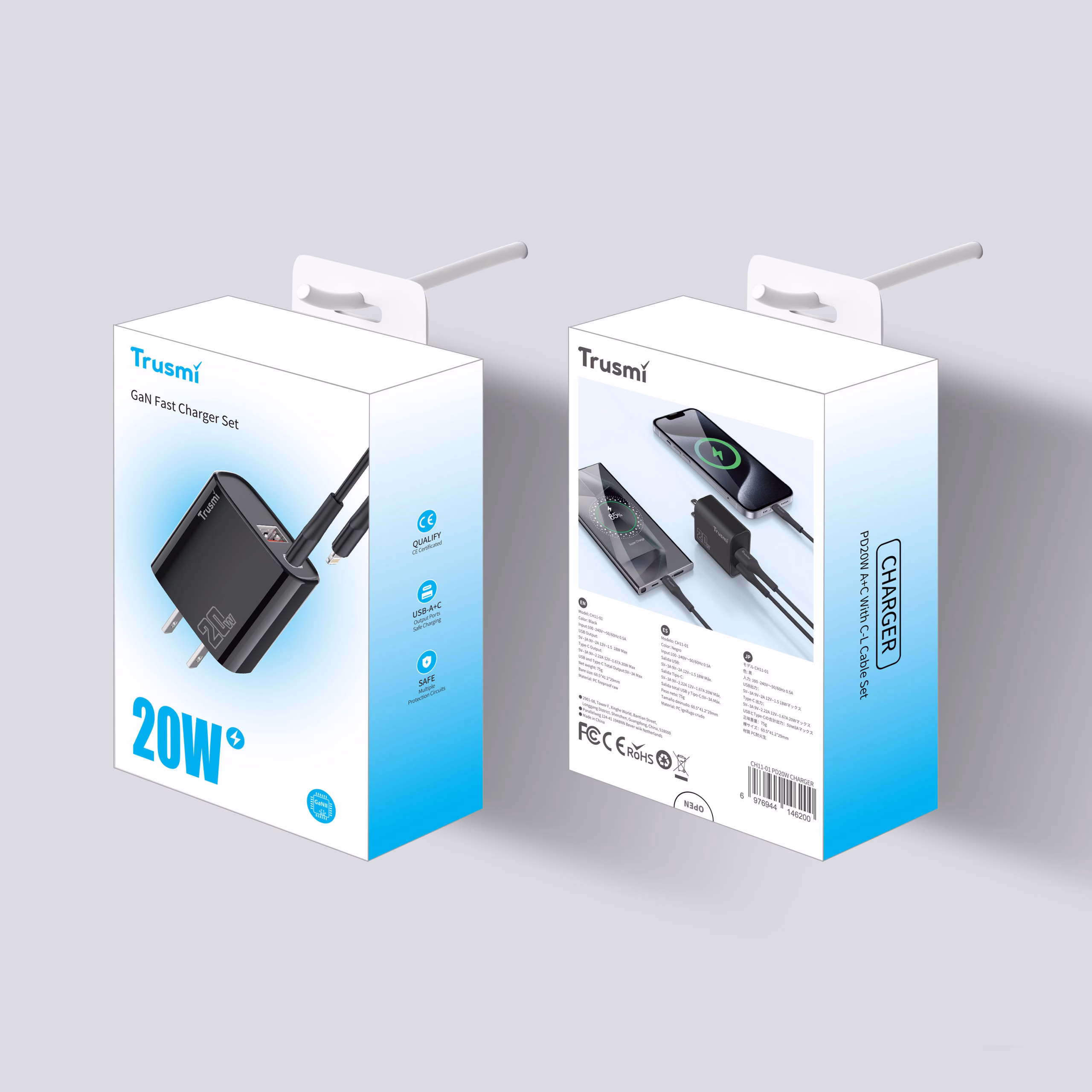 TRUSMI CH11 US Series PD20W AC GaN Fast Charger Set with CL Cable - Image 6