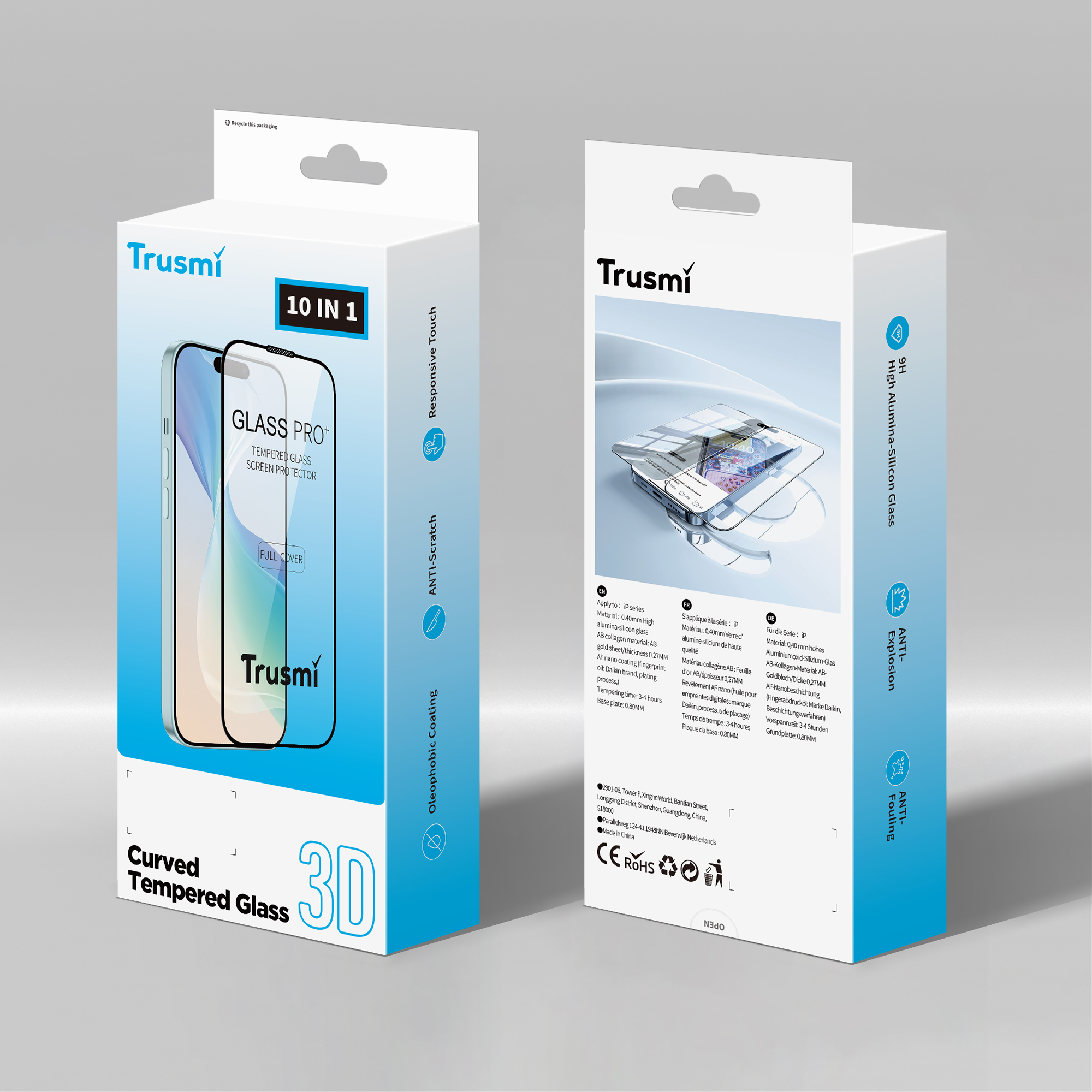 TRUSMI CF35 iPhone series 3D Transparency Anti-Finger Tempered Film 10pcs/box - Image 6