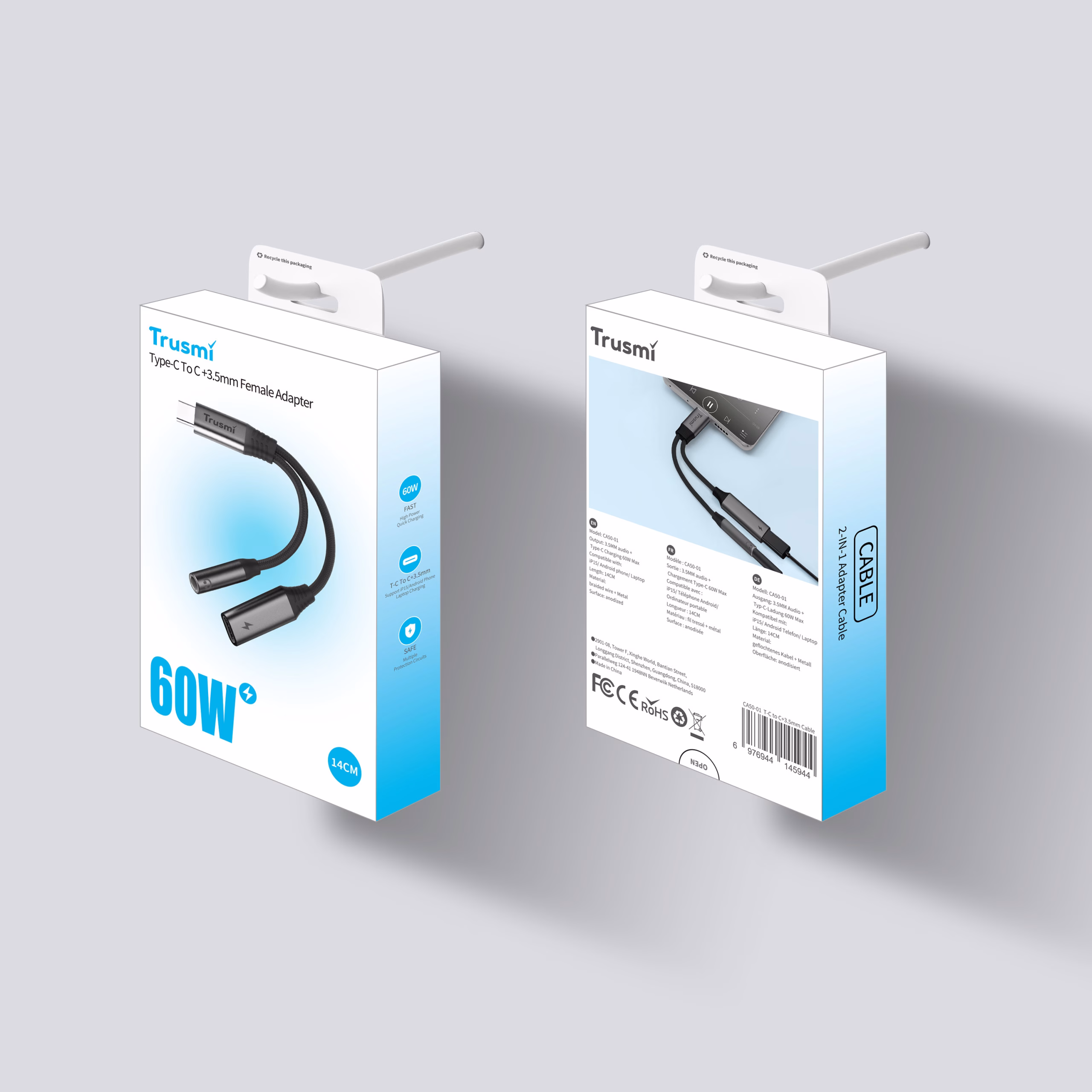 TRUSMI CA50-01 2-in-1 CC+3.5mm 4-Level Audio Female Adapter Cable - Image 6