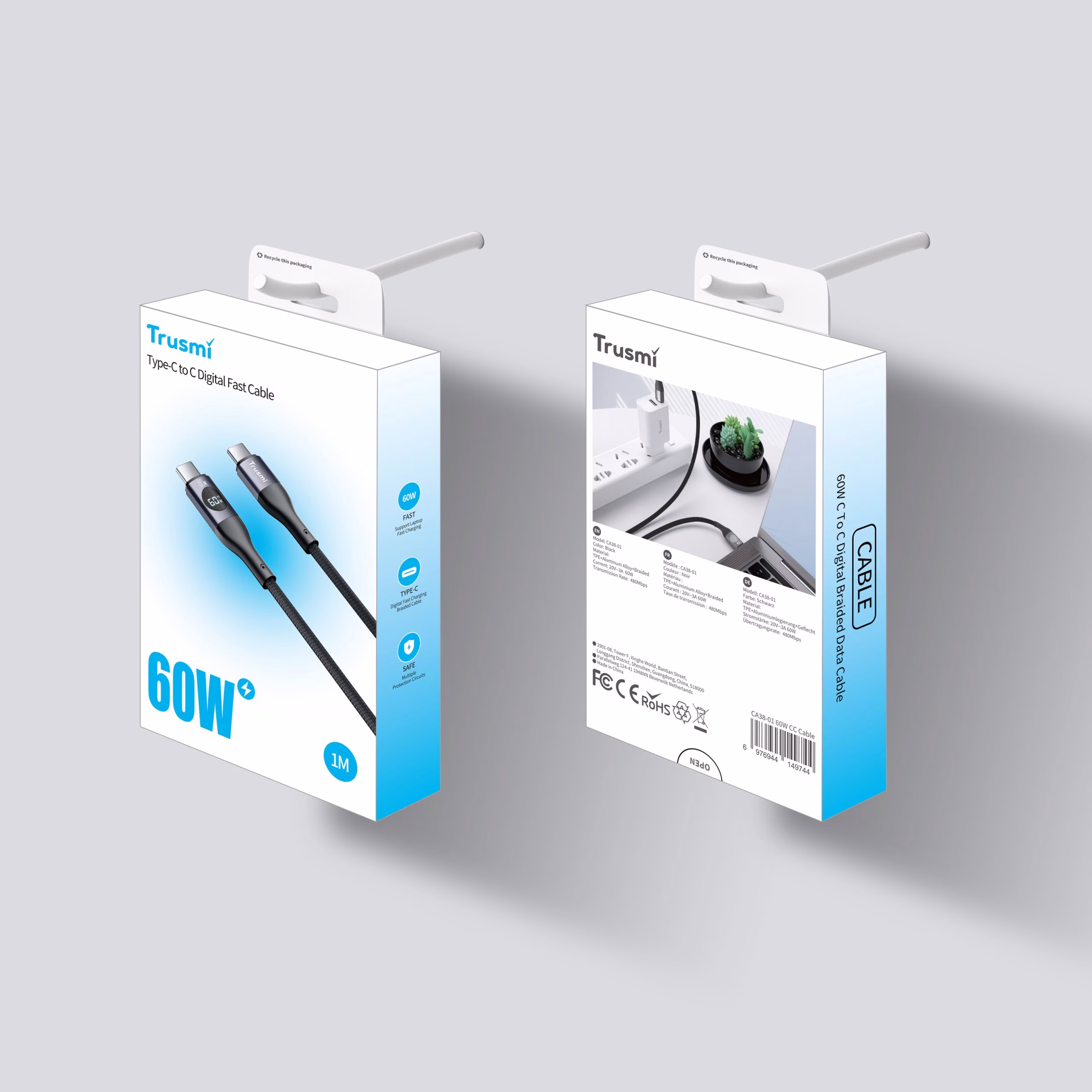 TRUSMI CA38-01 60W CC Digital Fast Charging Braided Cable - Image 4