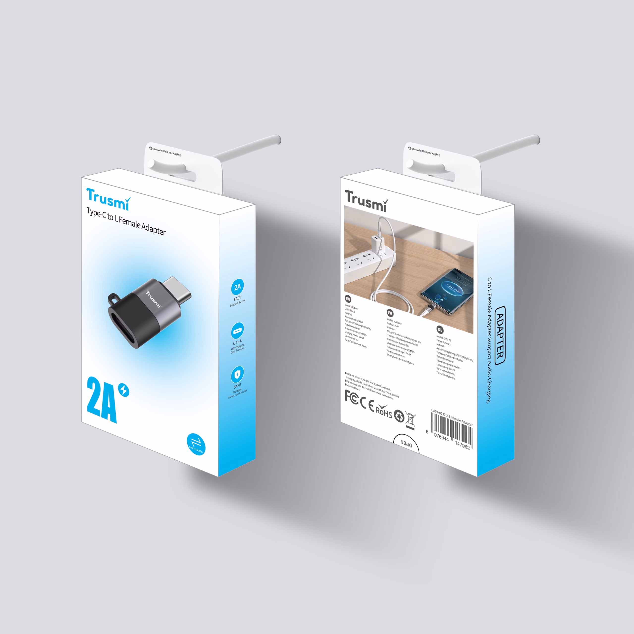 TRUSMI CA01-02 Type-C Male to L Female to Charging Adapter Gray - Image 5