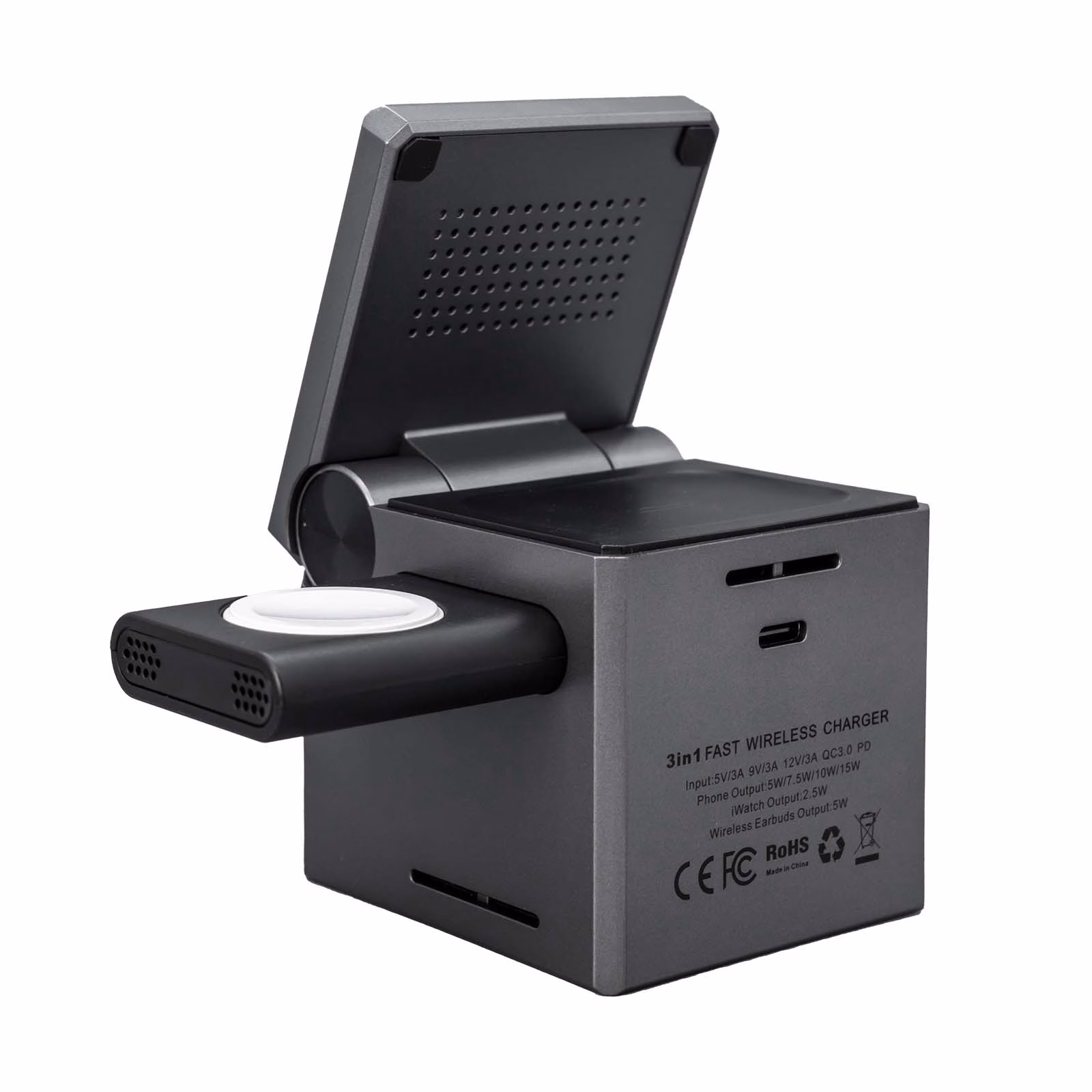 TRUSMI T1-MPP25 Qi2 25W 3-in-1 Cube Wireless Charging Station Gray - Image 2