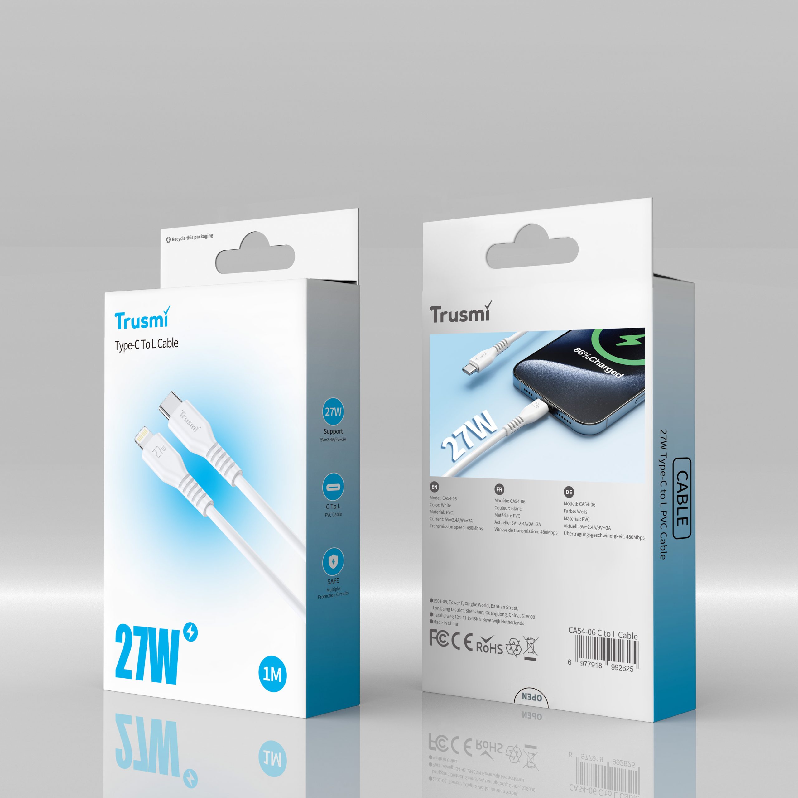 TRUSMI CA54-06 27W C To L Charging Cable White 1M - Image 5