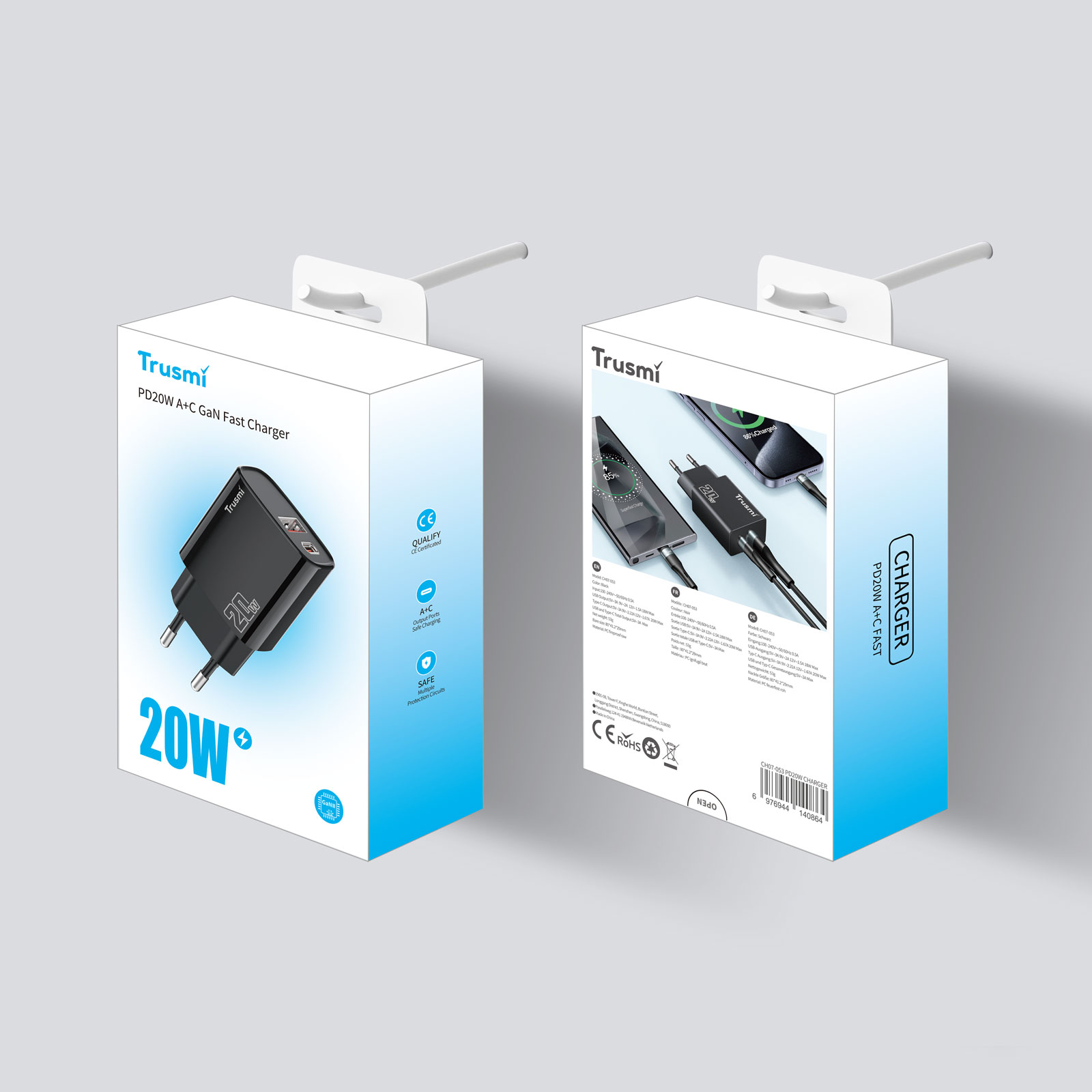 TRUSMI CH07-053 PD20W A+C GaN FAST Charger(EU) Black - Image 5