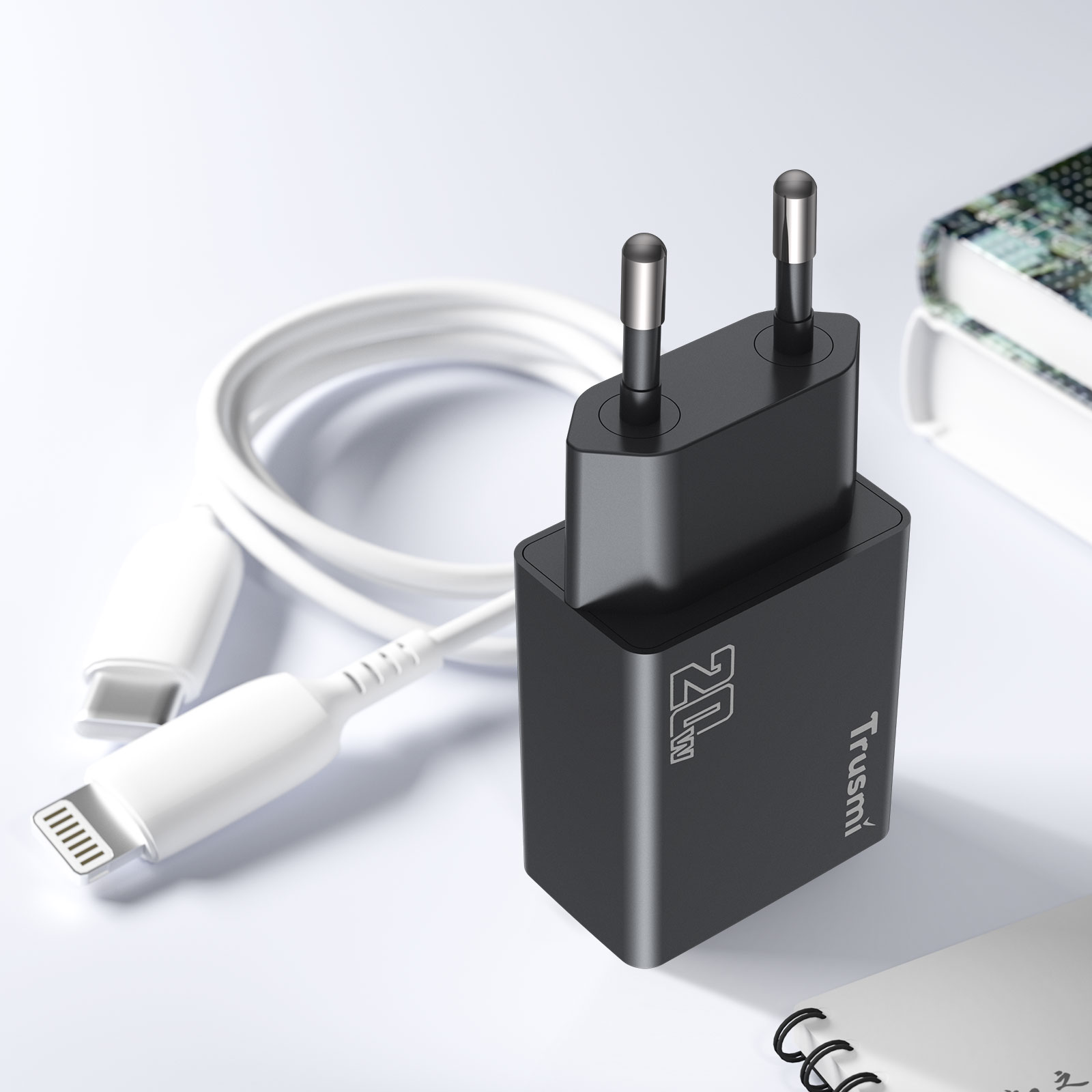 TRUSMI CH07-053 PD20W A+C GaN FAST Charger(EU) Black - Image 3