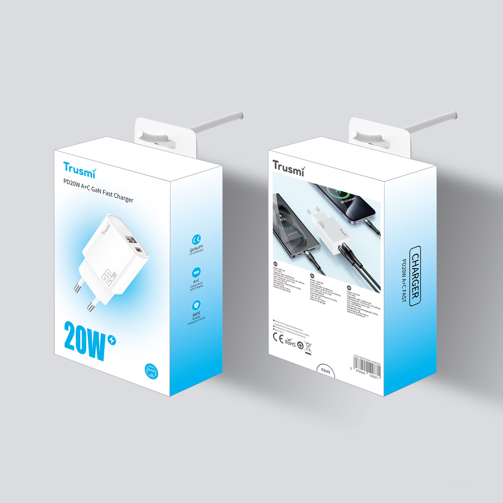 TRUSMI CH07-054 PD20W A+C GaN FAST Charger(EU) White - Image 5