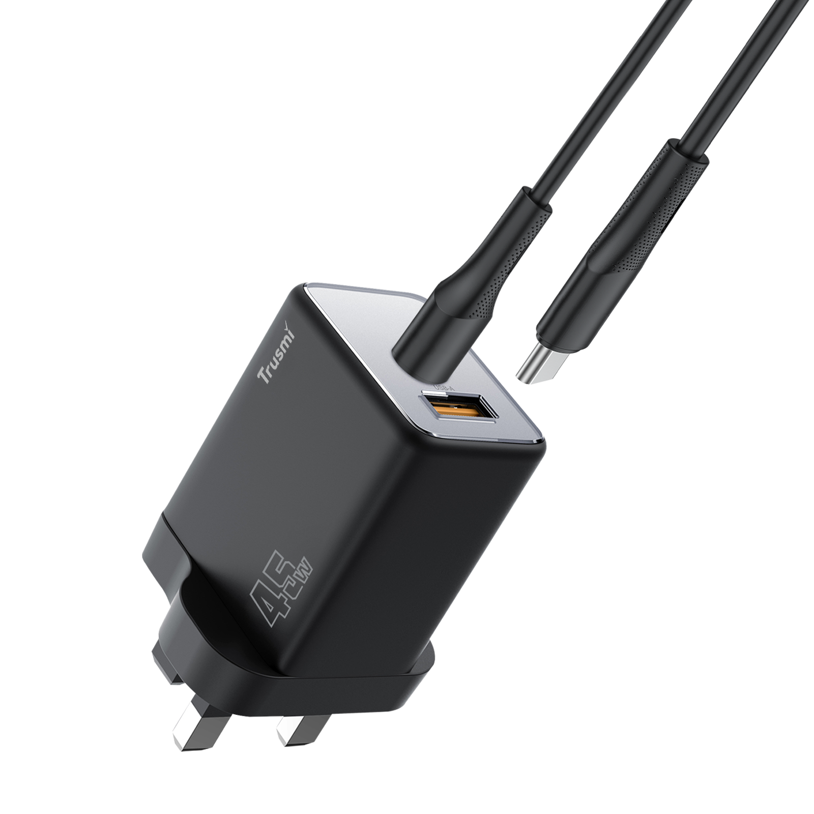 TRUSMI CH06-049 PD45W MINI A+C GaN FAST Charger With C TO C 60W Cable Set (UK)Black