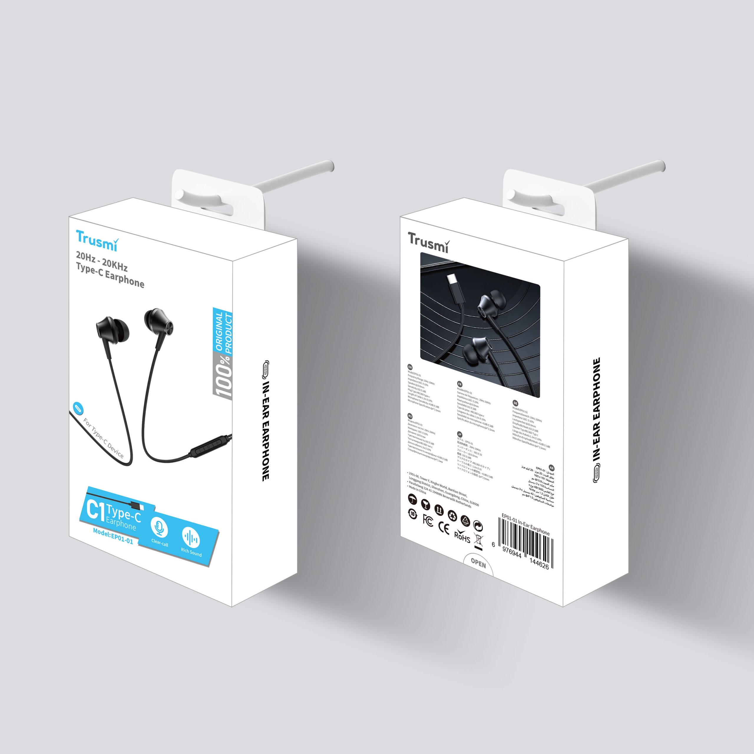 TRUSMI EP01-01 Wired In-ear Earphone Type C Black - Image 5
