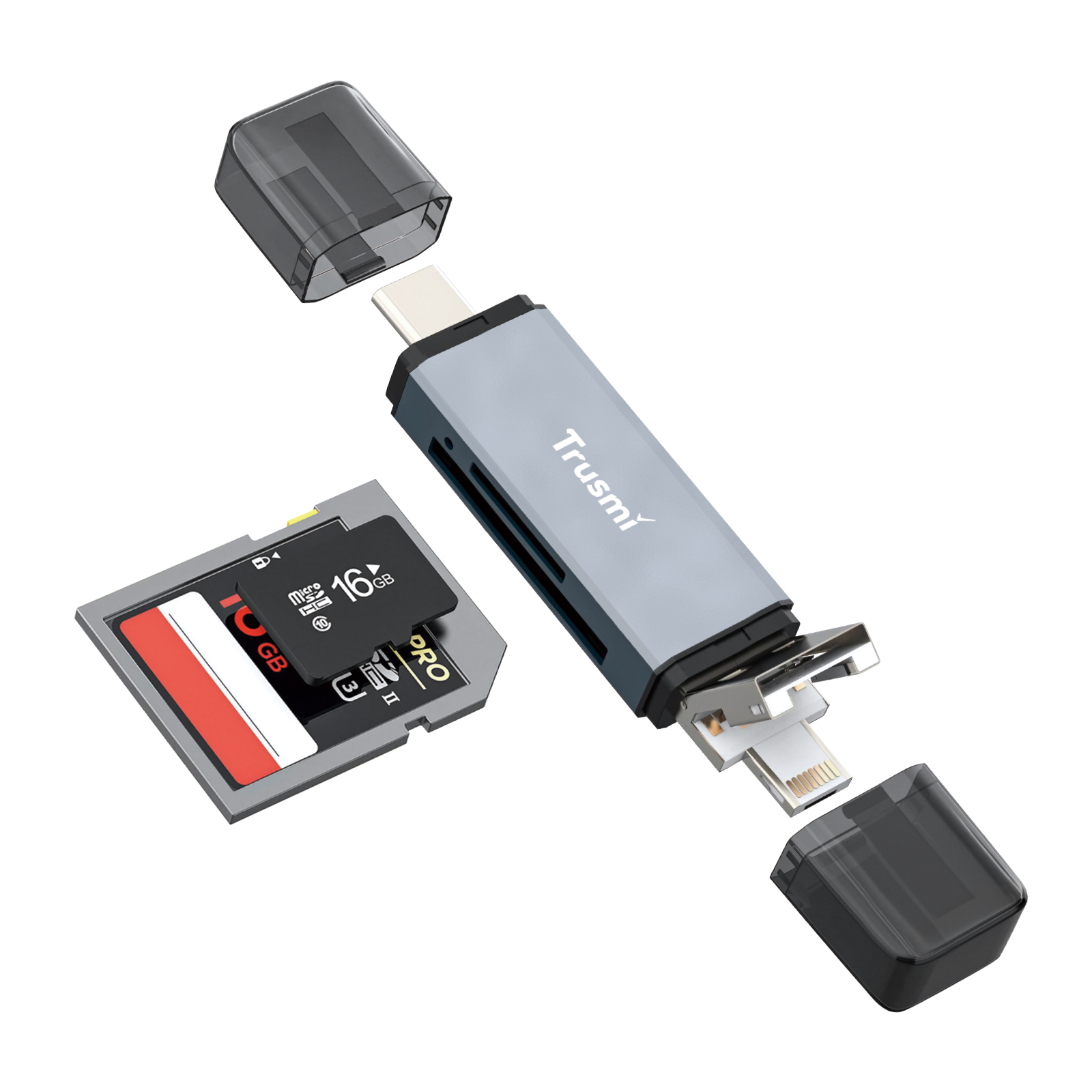 TRUSMI CA01-05 4-in-1 Dual Card Reader (Grey)