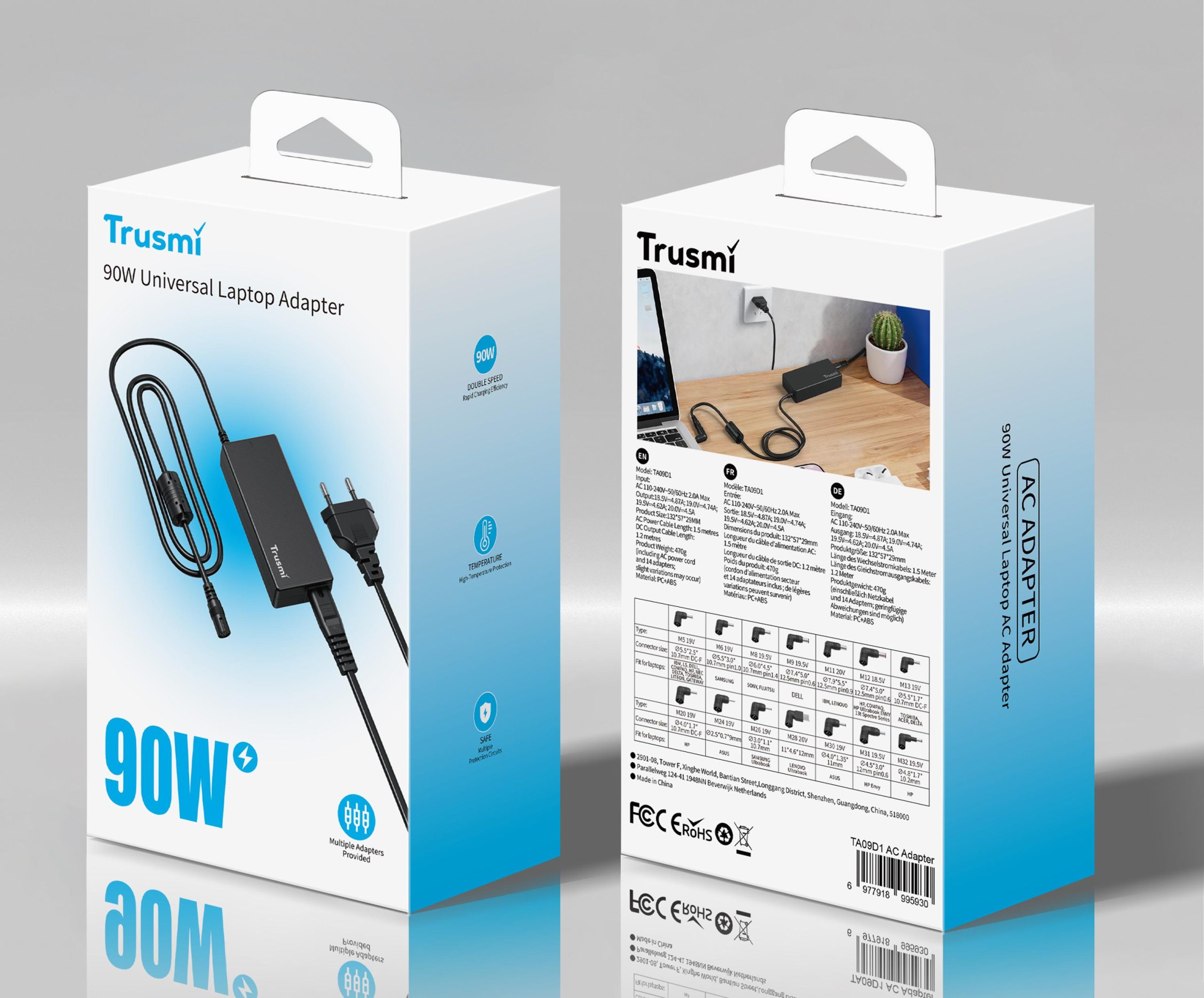 TRUSMI TA09D1 90W Universal Laptop AC Adapter with 14 tips Black - Image 4