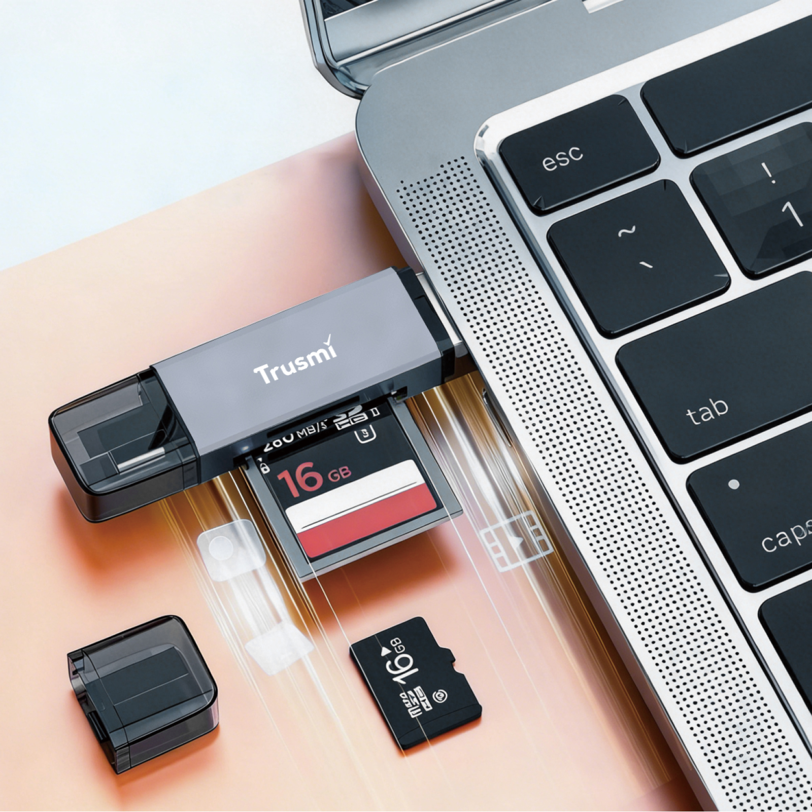 TRUSMI CA01-05 4-in-1 Dual Card Reader (Grey) - Image 2