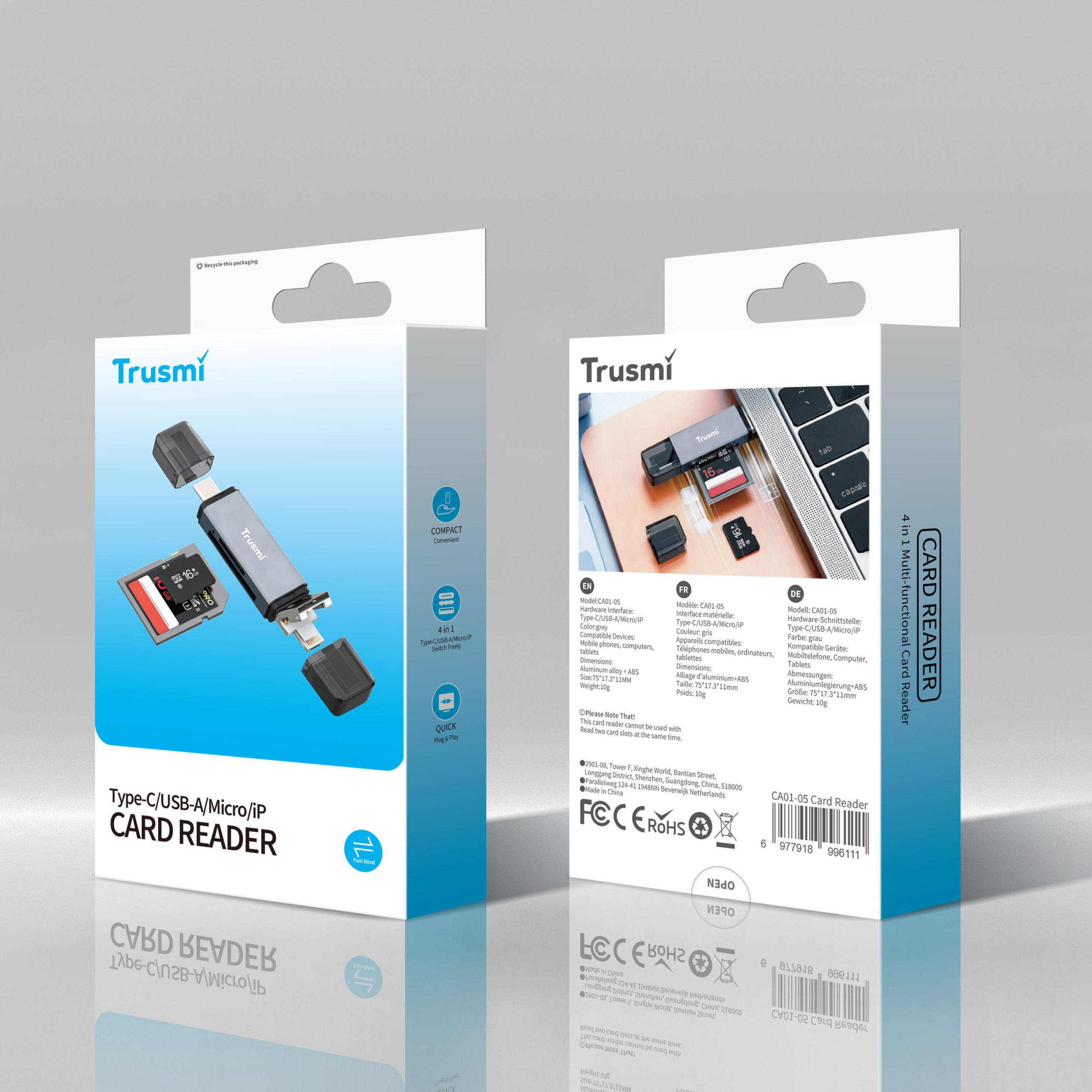 TRUSMI CA01-05 4-in-1 Dual Card Reader (Grey) - Image 4