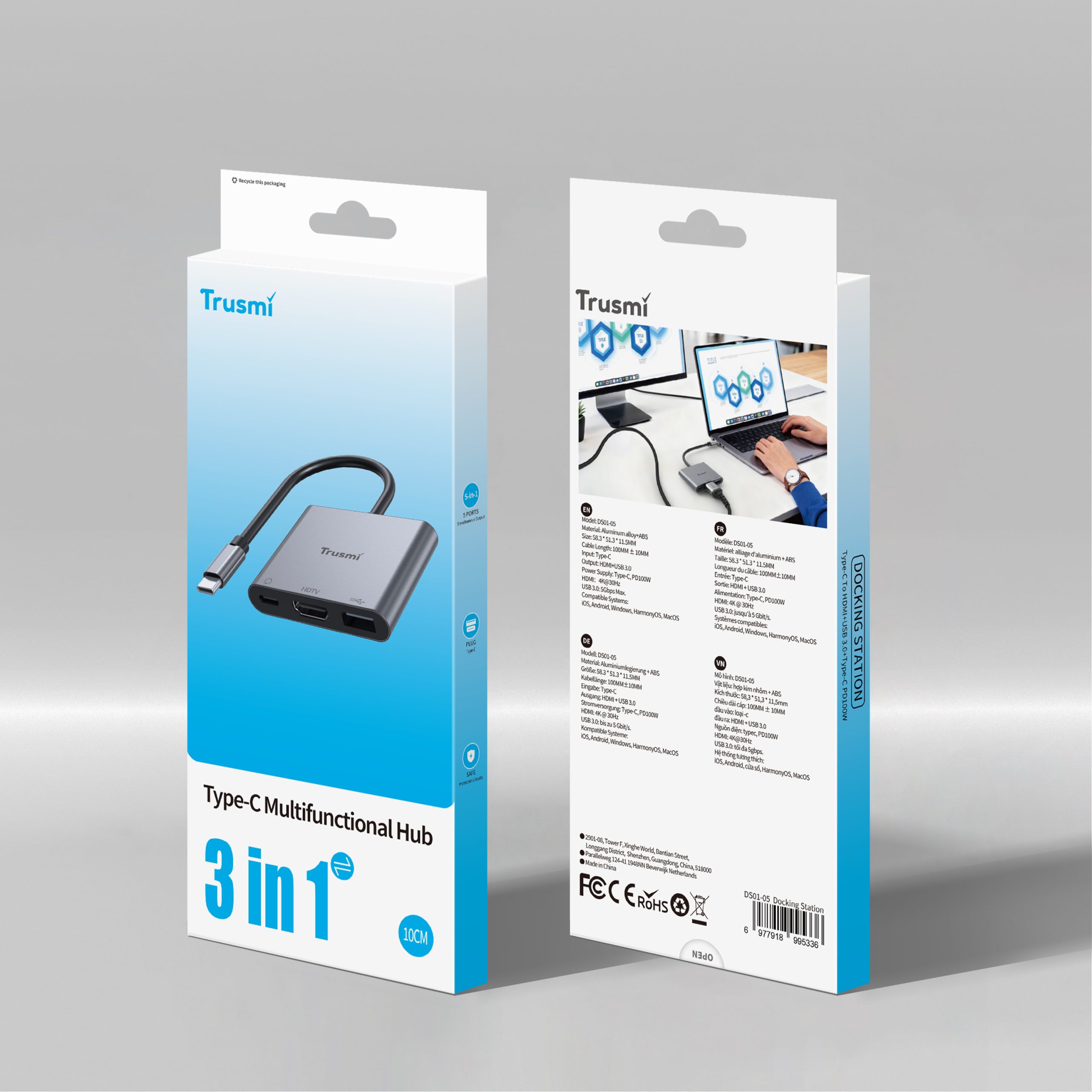 TRUSMI DS01-05 Type-C to HDMi+USB3.0+Type-C PD100W - Image 6