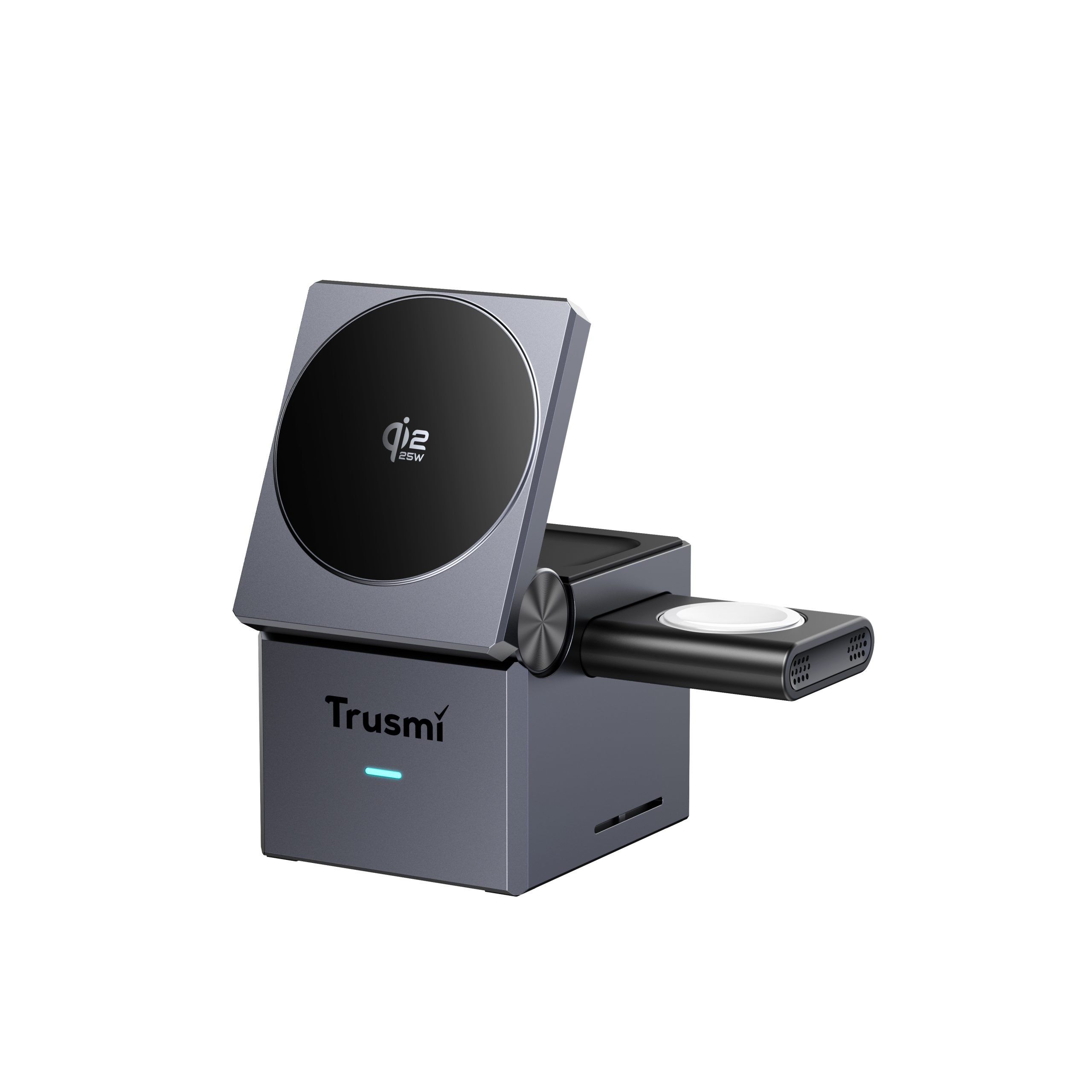 TRUSMI T1-MPP25 Qi2 25W 3-in-1 Cube Wireless Charging Station Gray